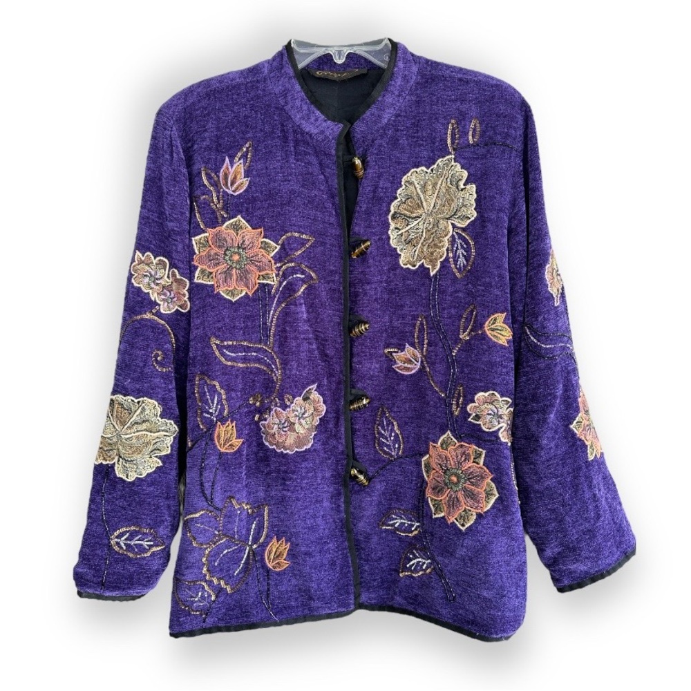 ALEX KIM 90sY2K Purple Embroidered & Beaded Chenille Jacket